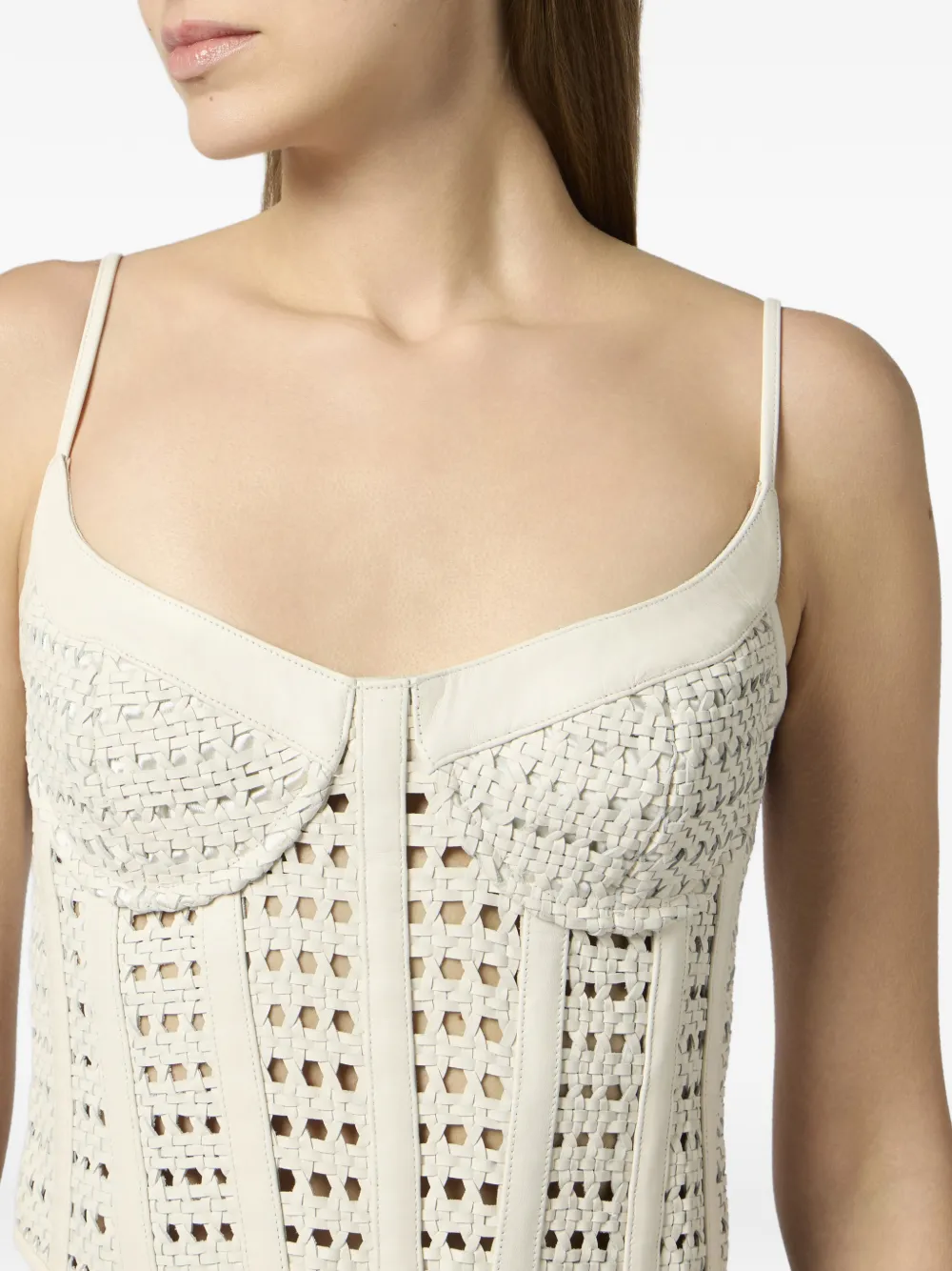 Philipp Plein Geweven leren bustier Beige