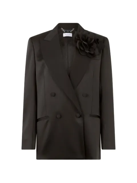 Philipp Plein double-breasted satin blazer roses