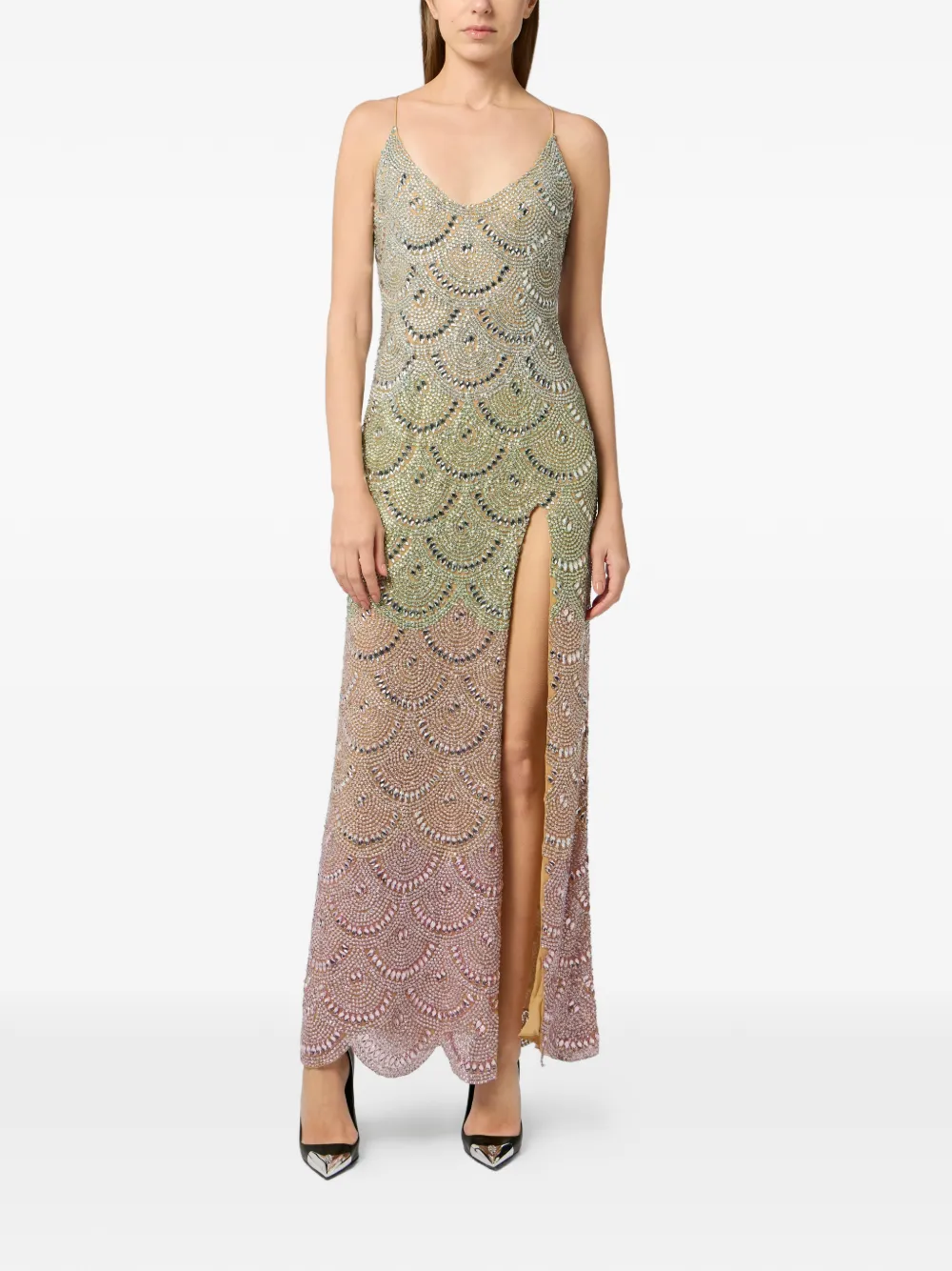  Philipp Plein Beaded Wave Long Dress - Green 