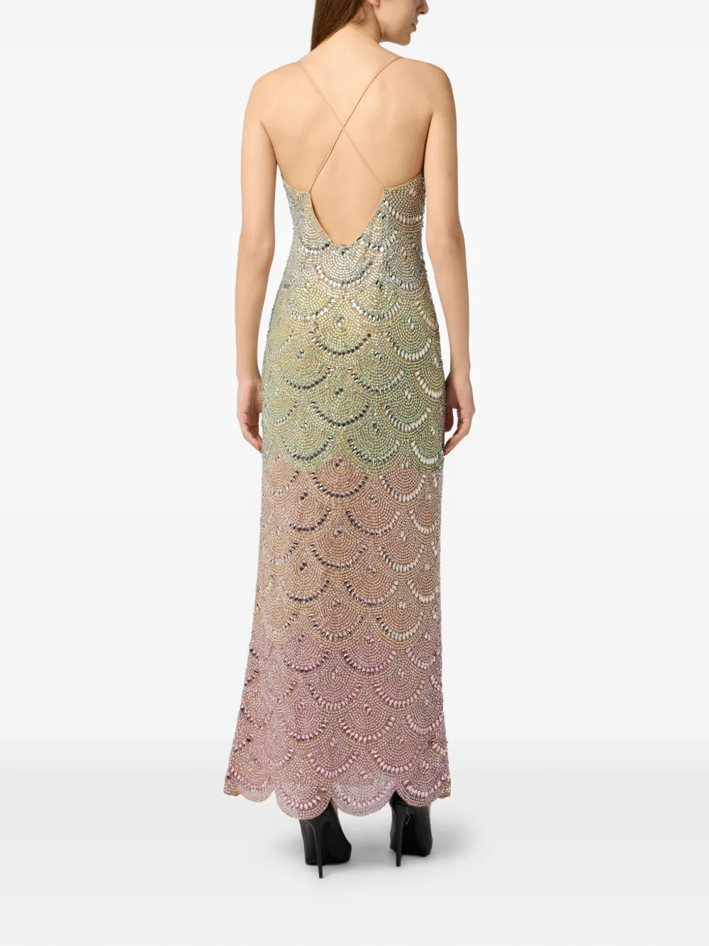  Philipp Plein Beaded Wave Long Dress - Green 