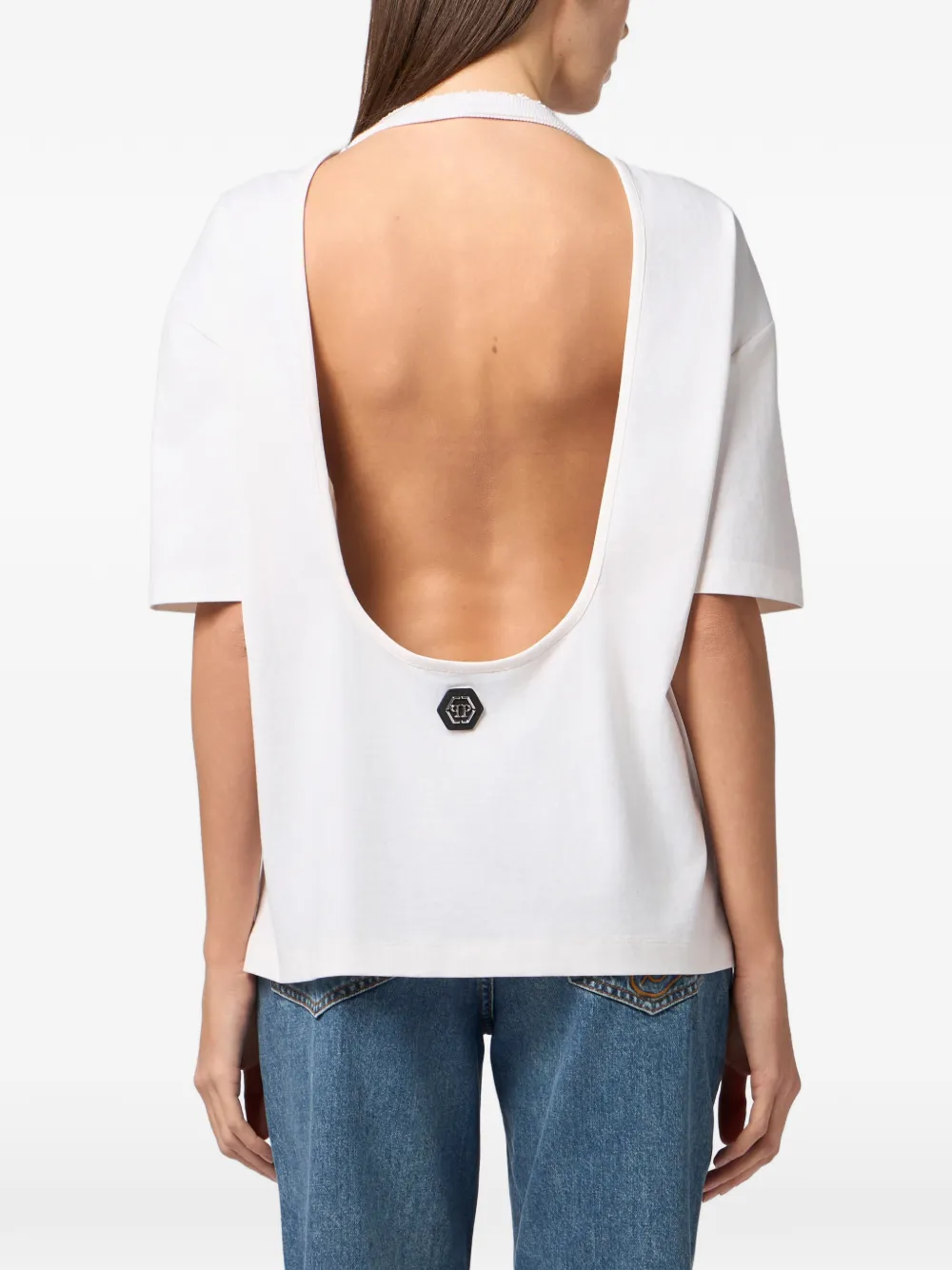 Philipp Plein T-shirt met open rug van kristallen Wit