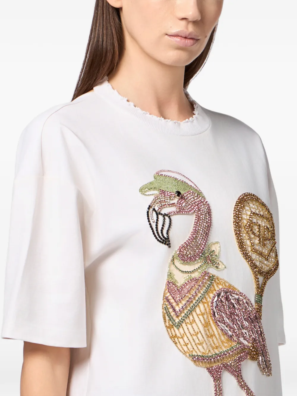 Philipp Plein T-shirt met open rug van kristallen Wit