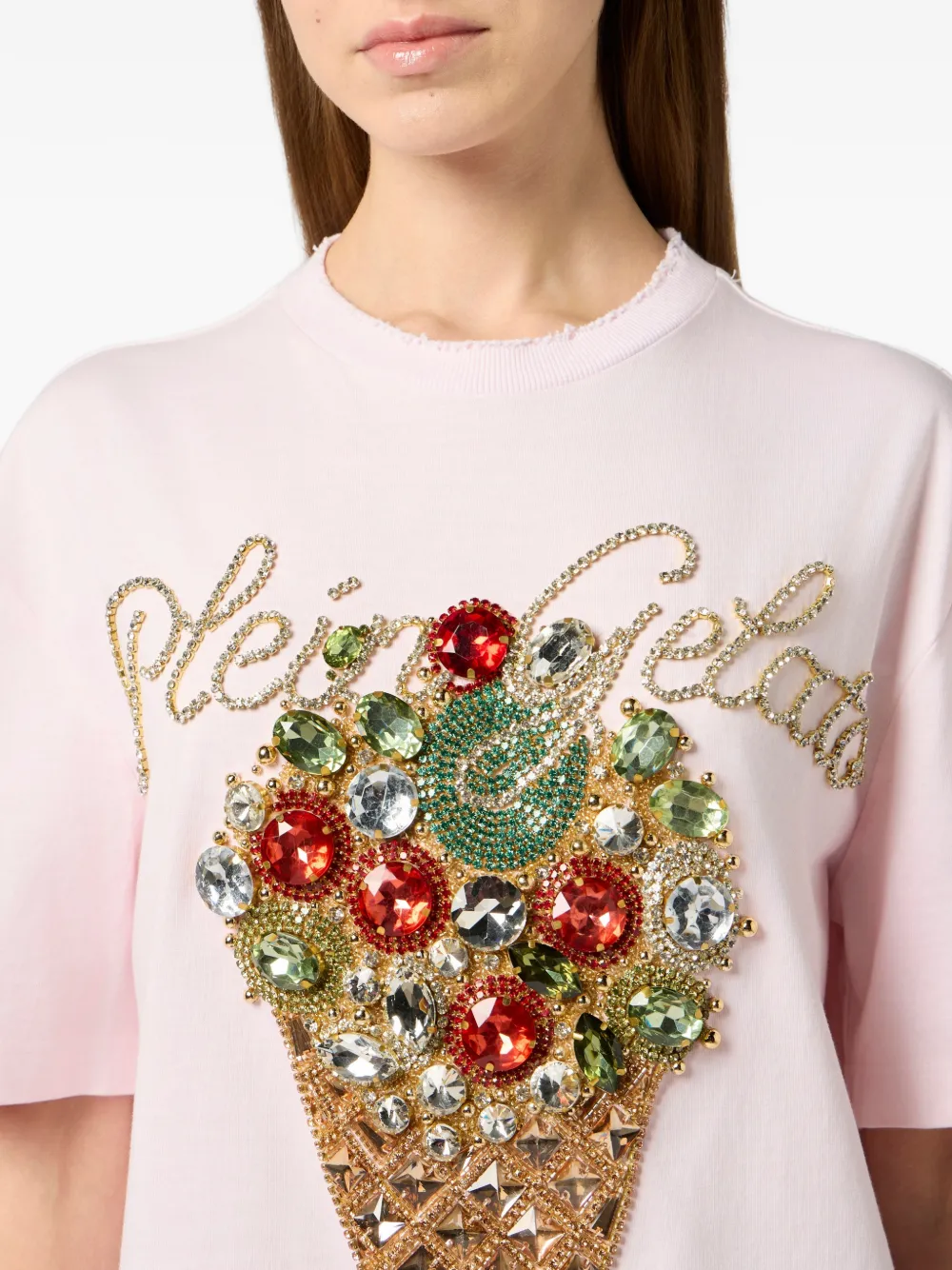Philipp Plein T-shirt verfraaid met kristallen Roze