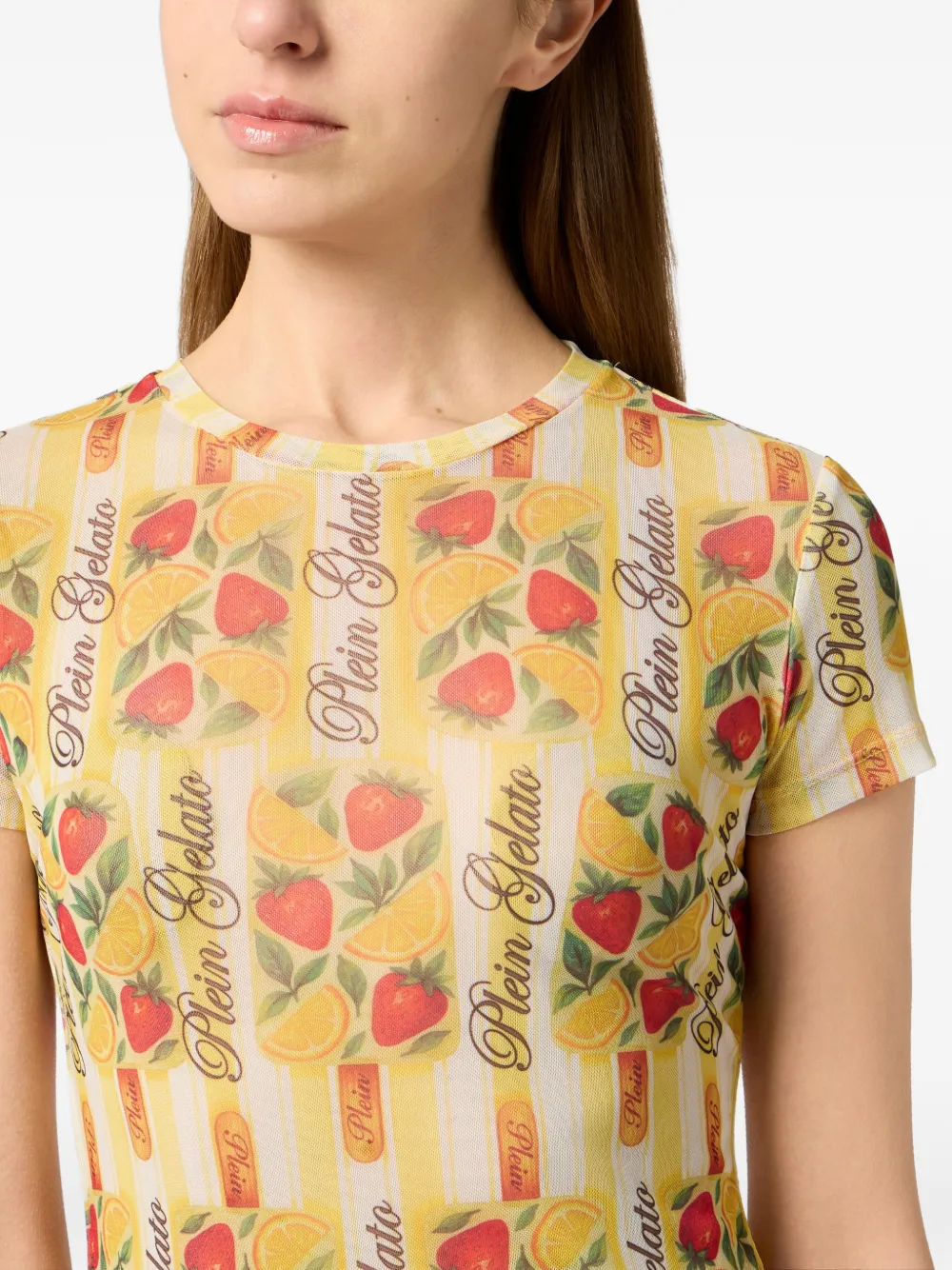 Philipp Plein T-shirt met ronde hals en fruitprint Geel