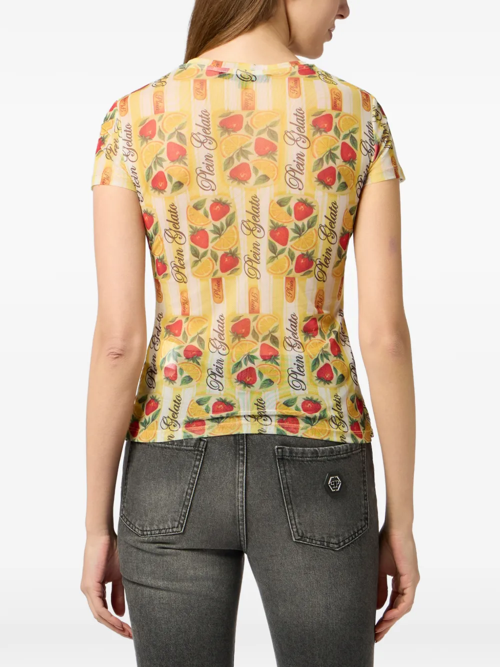 Philipp Plein T-shirt met ronde hals en fruitprint Geel