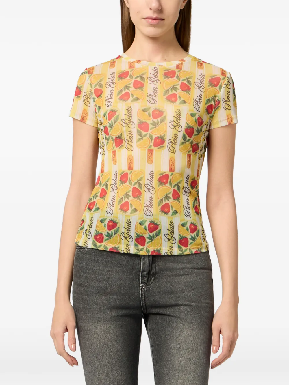 Philipp Plein T-shirt met ronde hals en fruitprint Geel