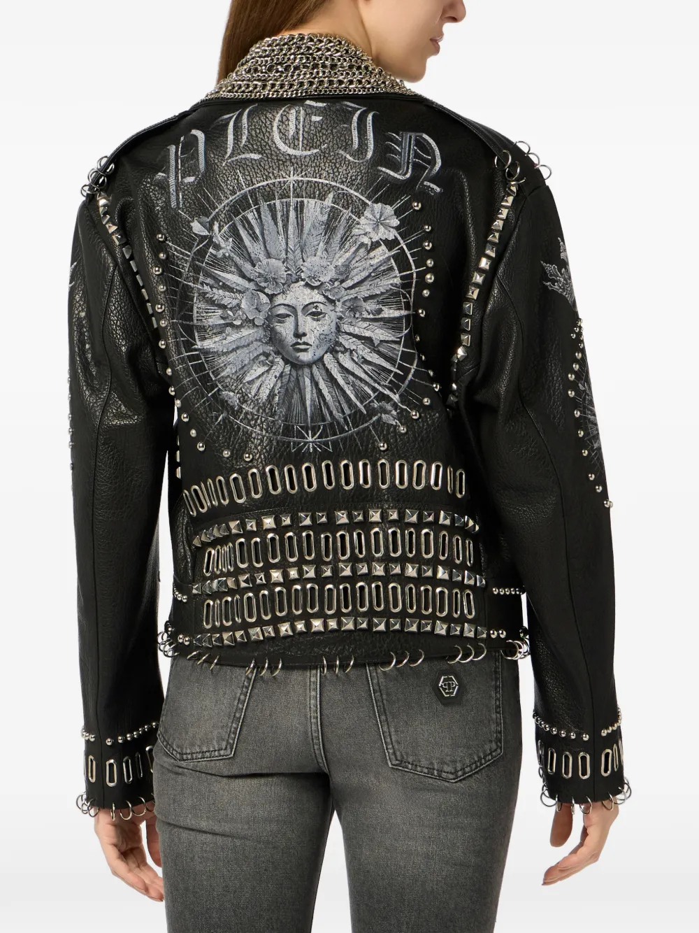 Philipp Plein Bikerjack met studs Zwart