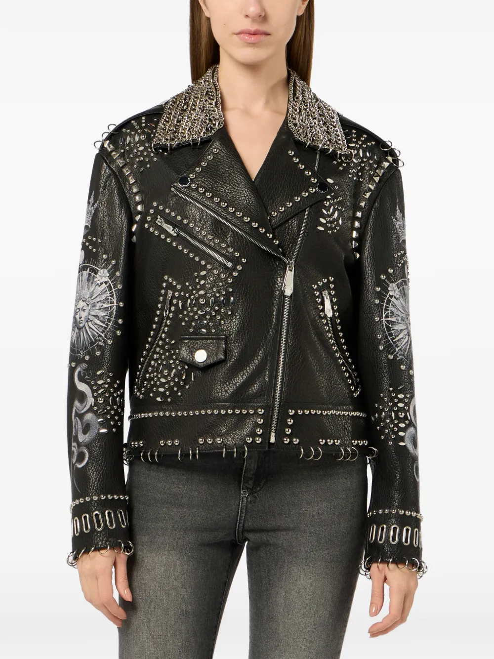 Philipp Plein Bikerjack met studs Zwart