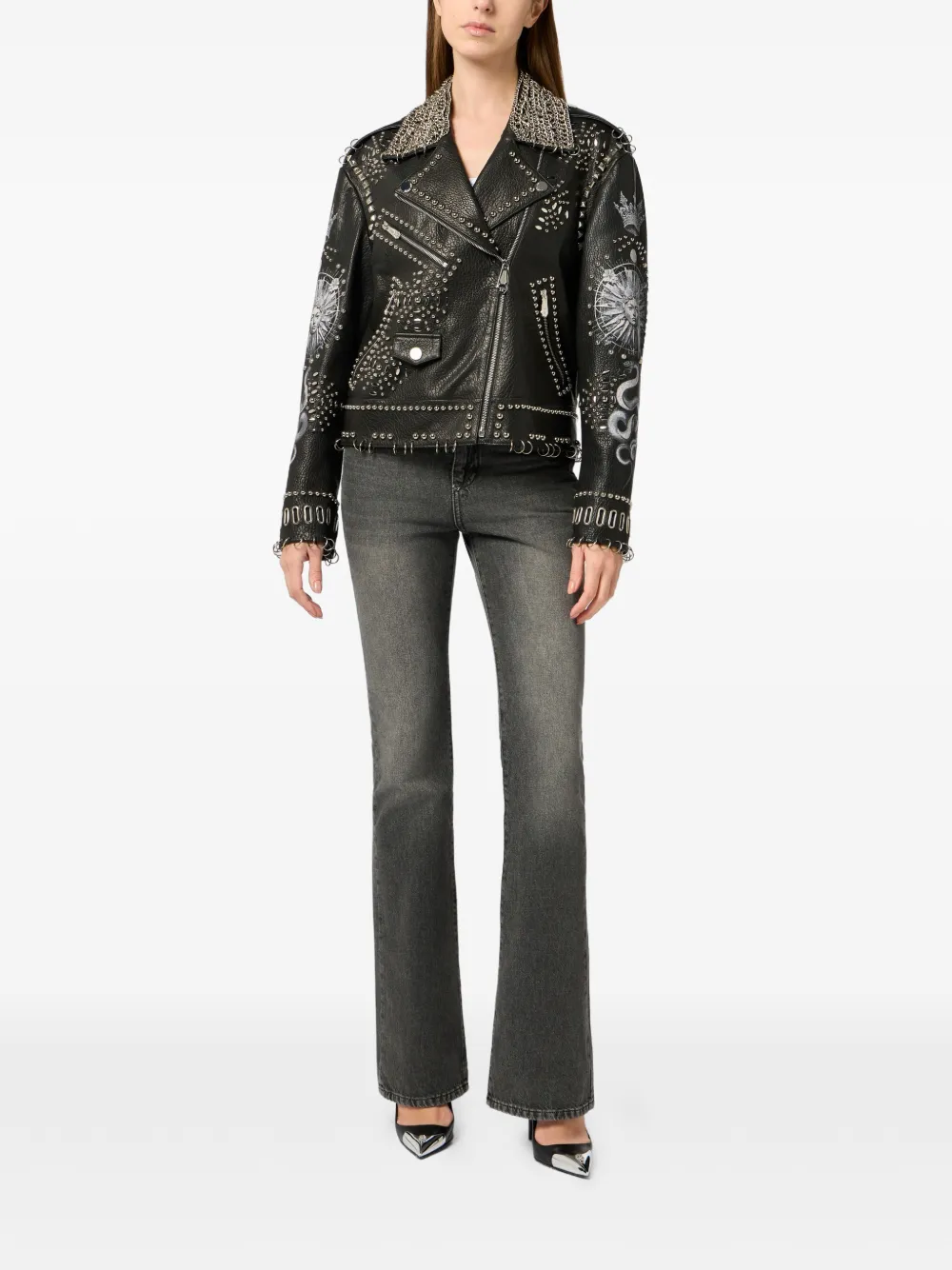 Philipp Plein Bikerjack met studs Zwart