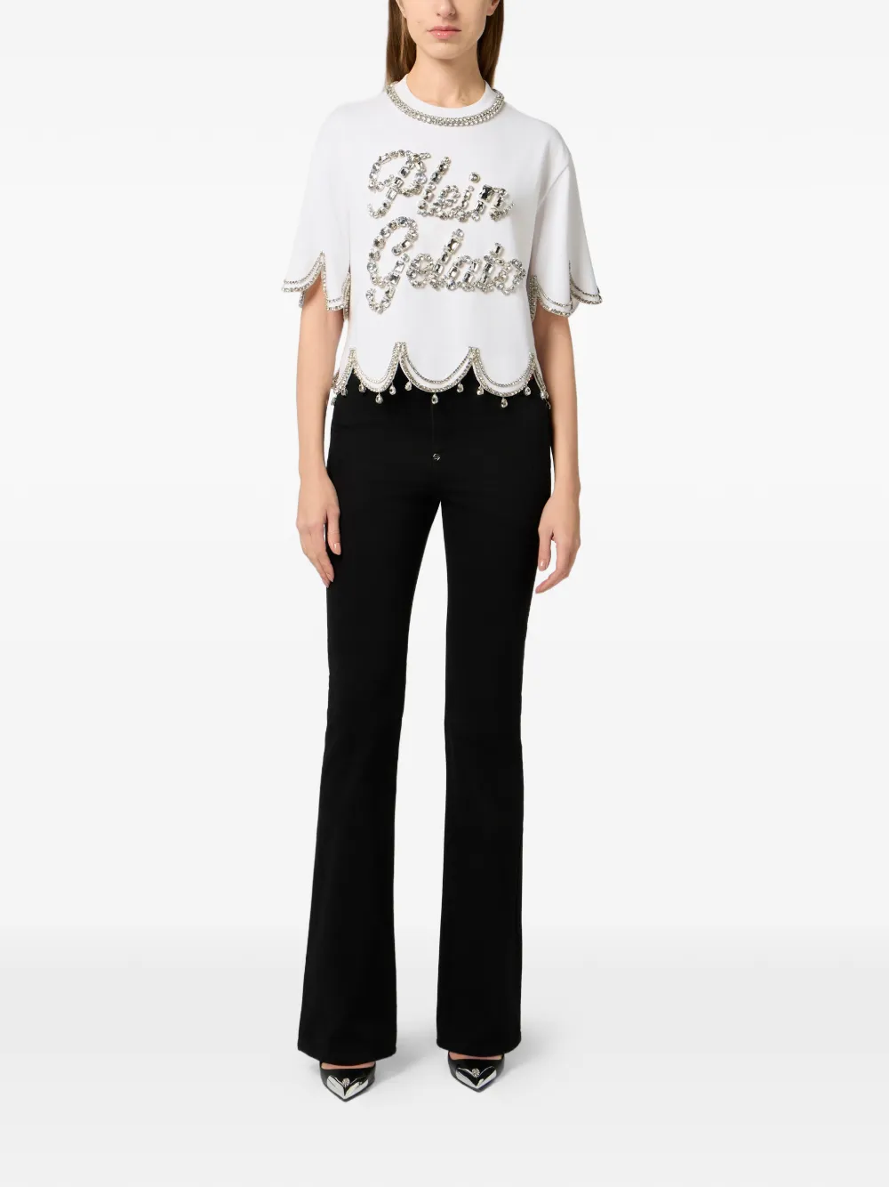 Philipp Plein Crystal Waves cropped T-shirt Wit