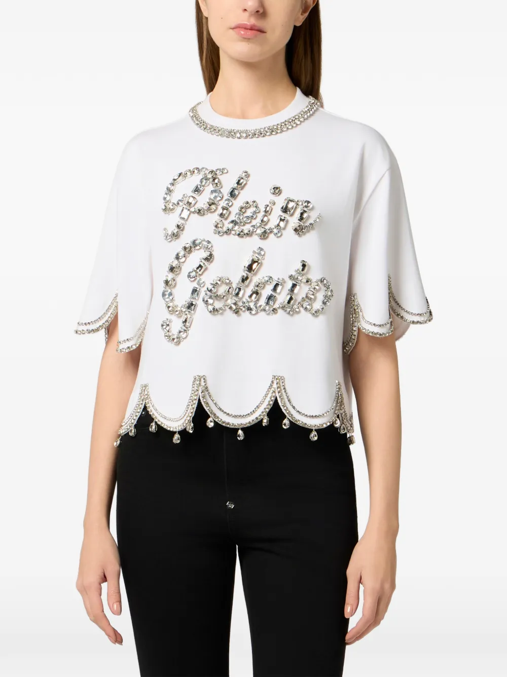 Philipp Plein Crystal Waves cropped T-shirt Wit