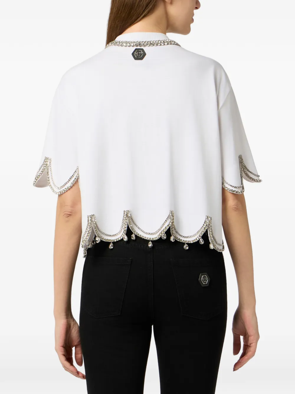 Philipp Plein Crystal Waves cropped T-shirt Wit