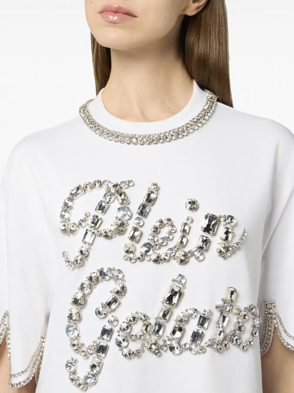 Philipp Plein Crystal Waves cropped T-shirt Wit