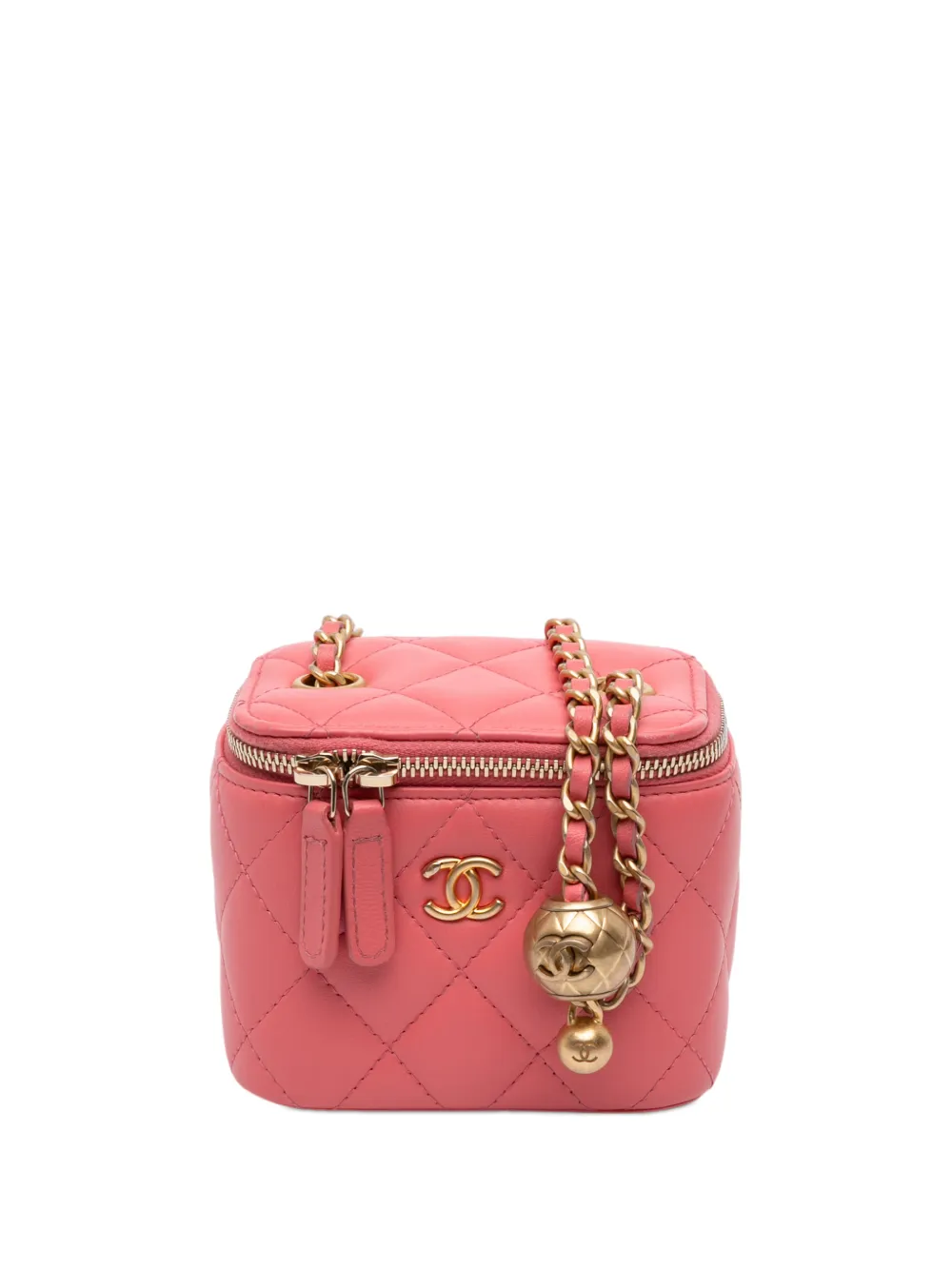 CHANEL Pre-Owned 2020 Mini Quilted Lambskin Pearl Crush Vanity Case With Chain crossbody bag - Rosa