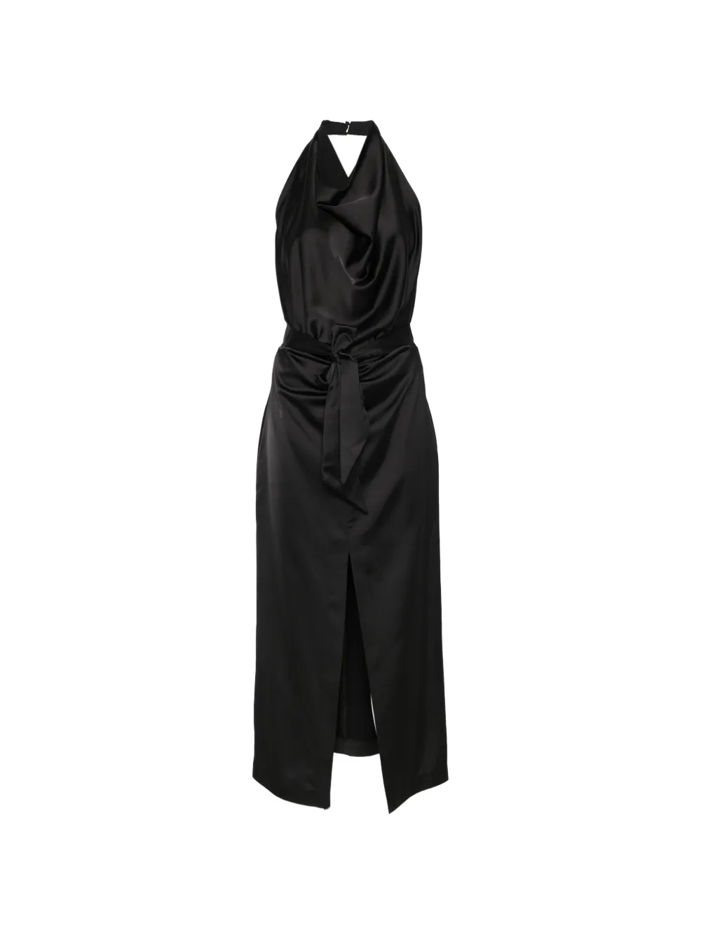 IMPERIAL tie-waist slit midi dress - Nero