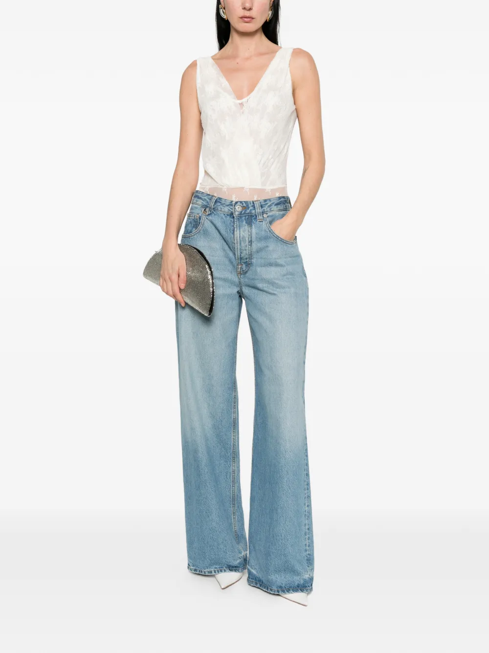  Imperial Lace V-neck Top - Neutrals 