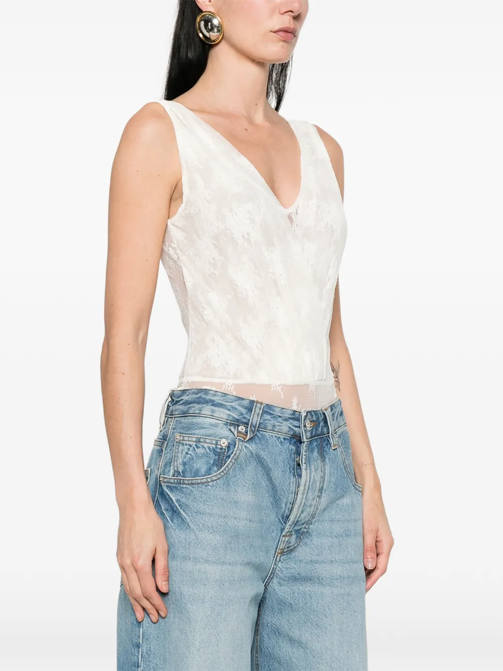  Imperial Lace V-neck Top - Neutrals 