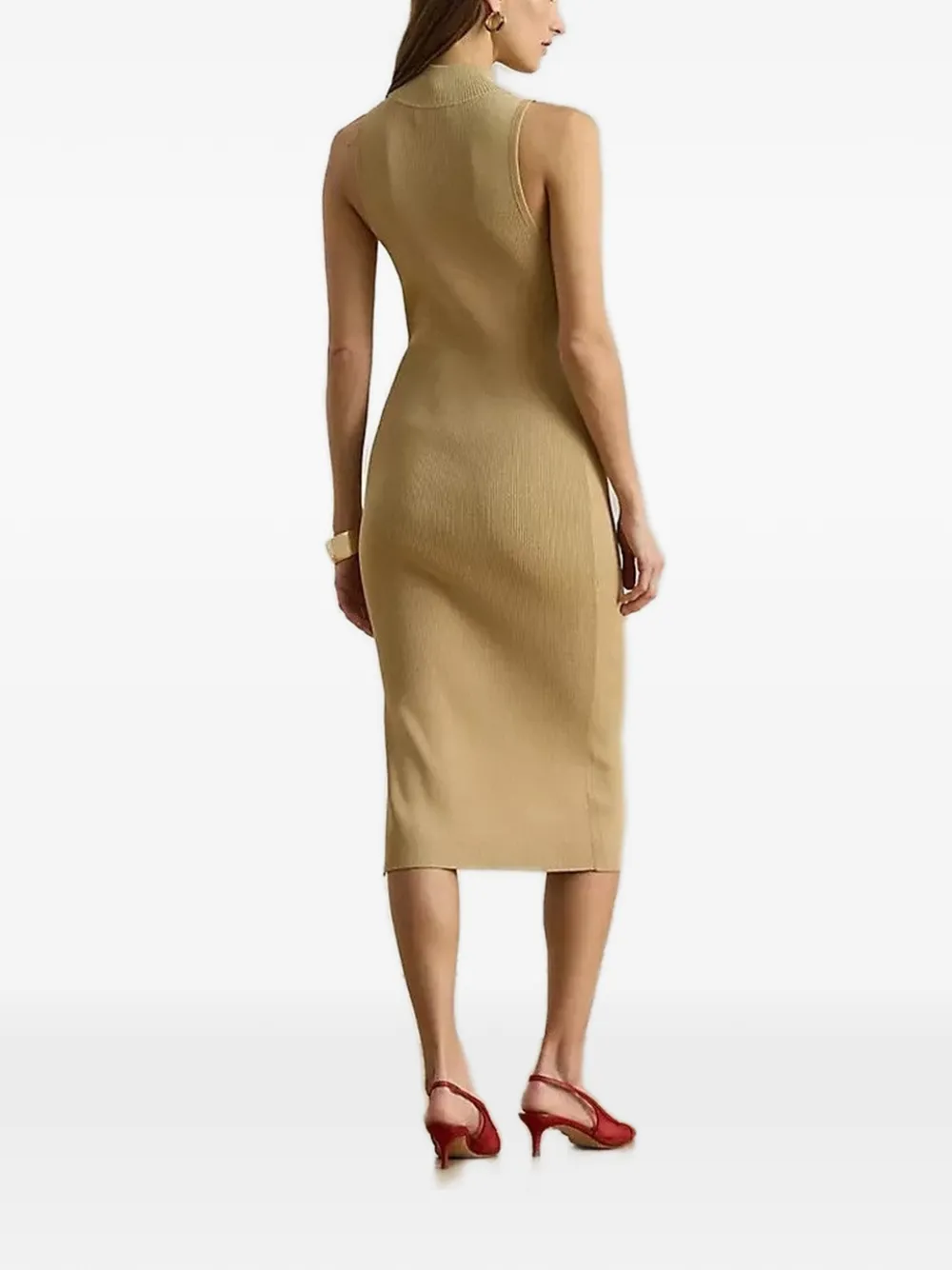Lauren Ralph Lauren Geribbelde jurk met ronde hoge hals Beige