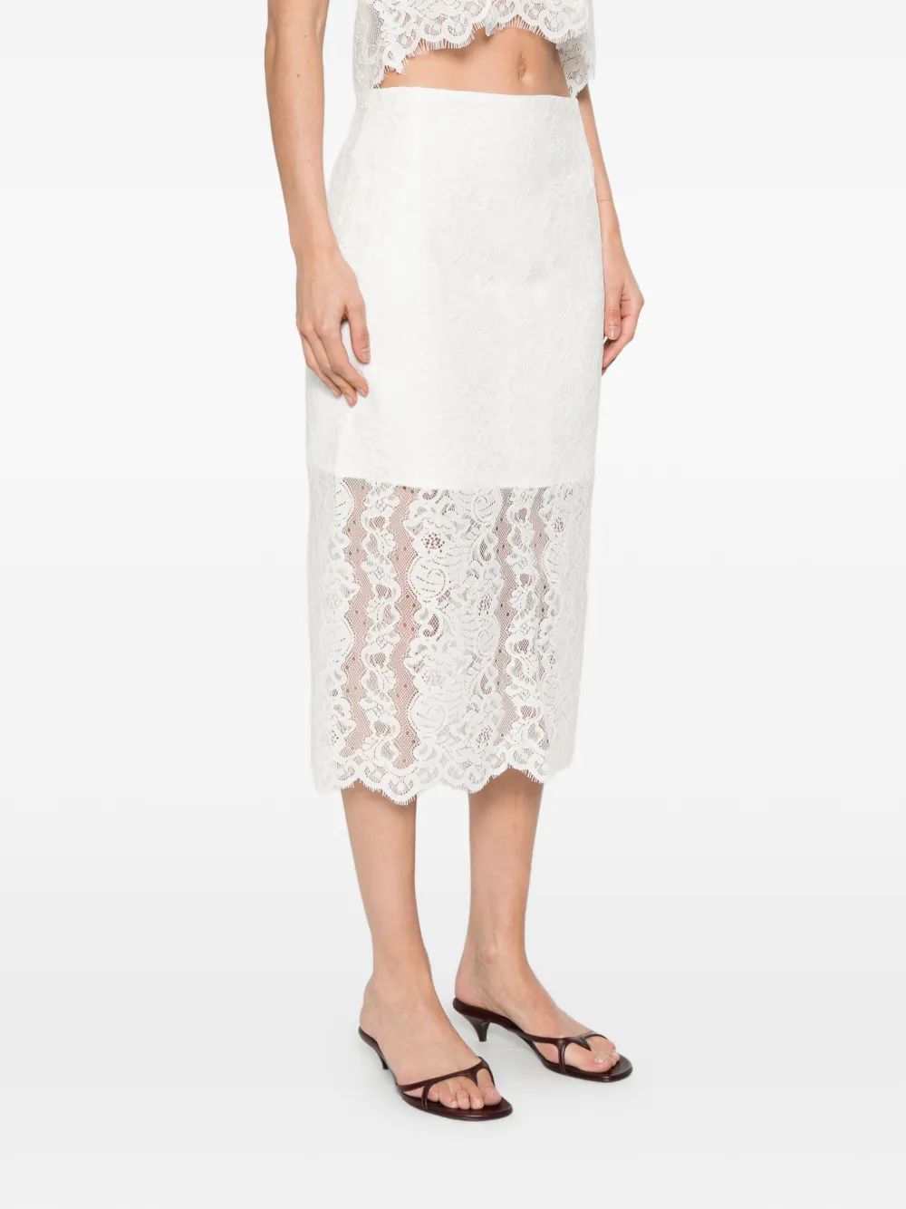  Imperial Falda Midi Con Encaje - Blanco 