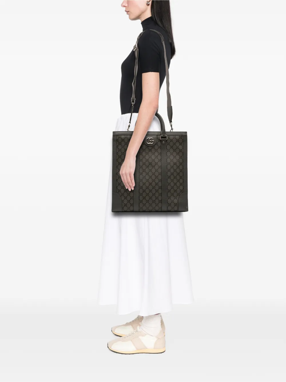 Gucci Pre-owned 2016-2025 Medium GG Supreme Ophidia Satchel in Grey, view 2