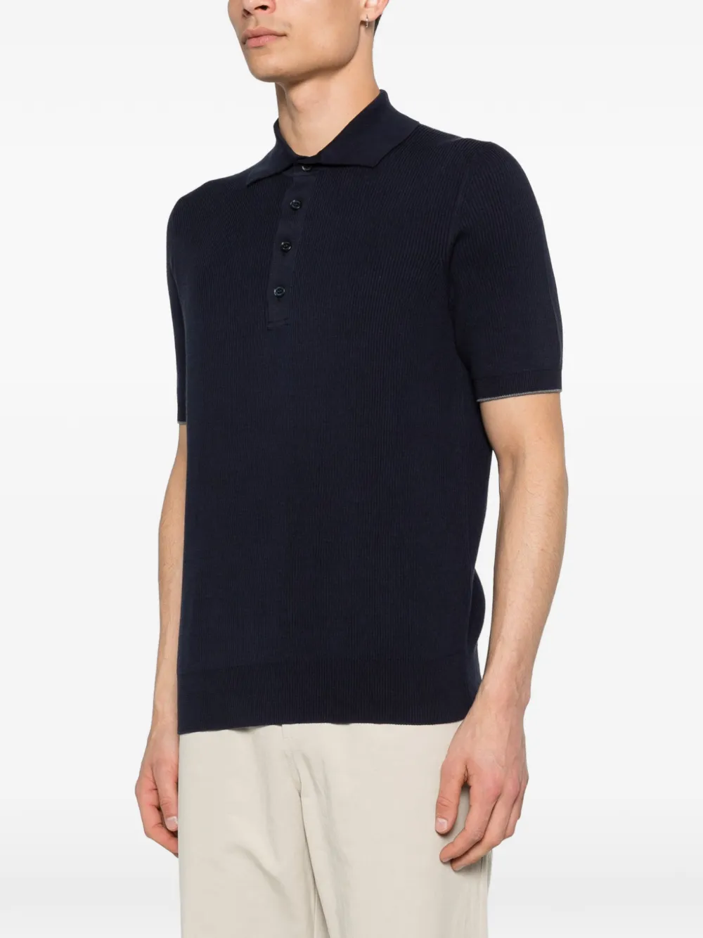  Brunello Cucinelli Ribbed Polo Shirt - Blue 