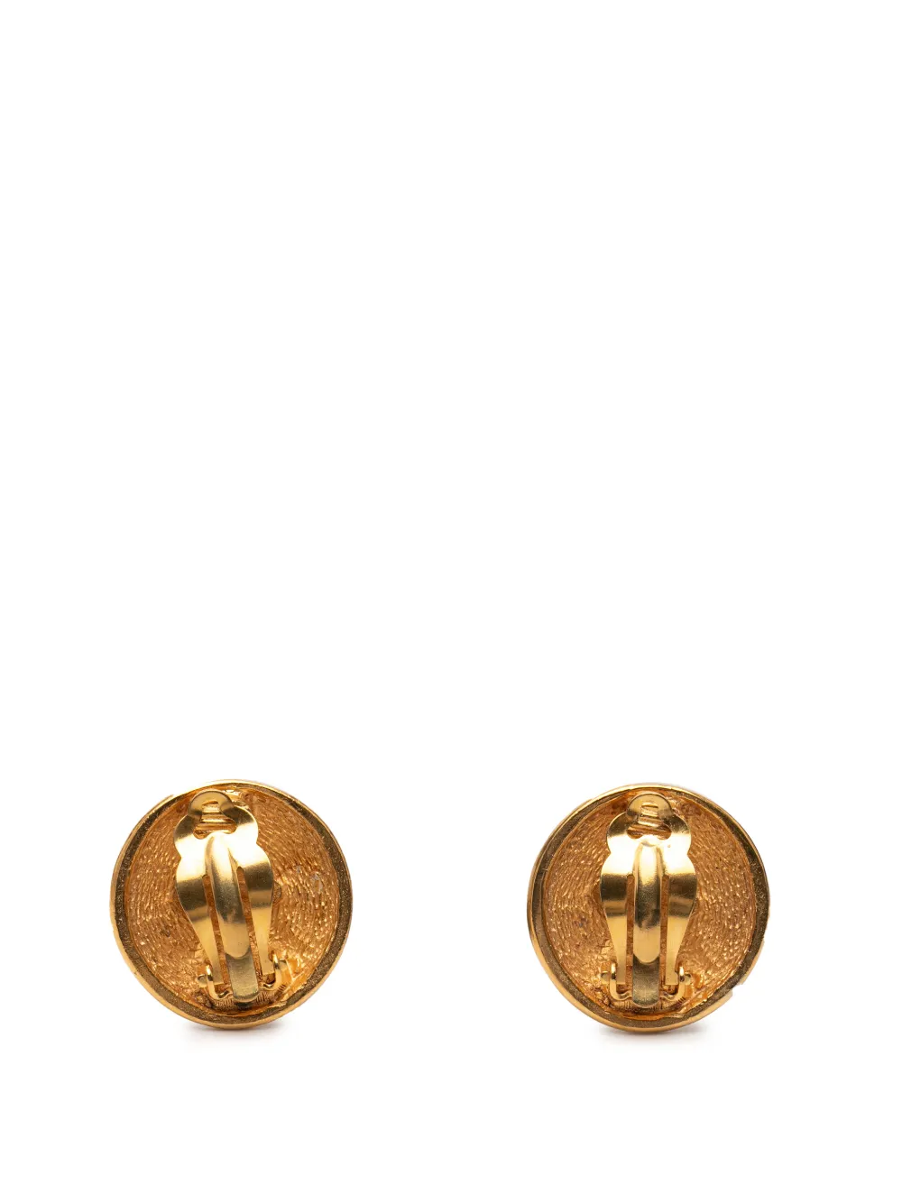1970-1980 Cc Gold Plated Quilted Round Clip On Earrings Costume Earrings