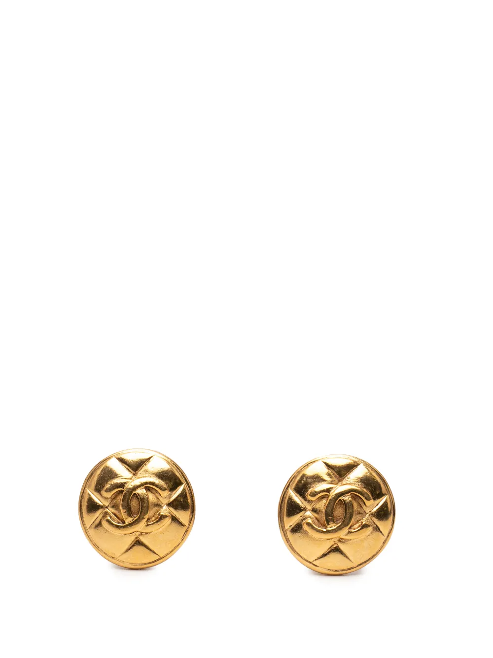 CHANEL Pre-Owned 1970-1980 CC Gold Plated Quilted Round Clip On Earrings costume earrings - Oro