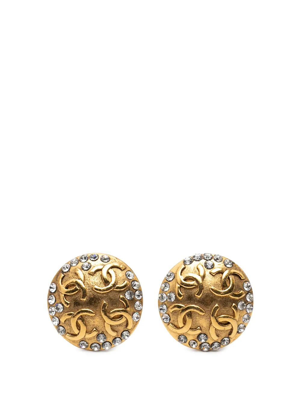 CHANEL Pre-Owned 1980-1990 Gold Plated CC Crystal Round Clip On Earrings costume earrings - Oro