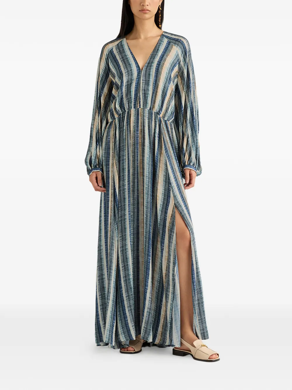 MOMONÌ Francisco maxi-jurk met V-hals Blauw