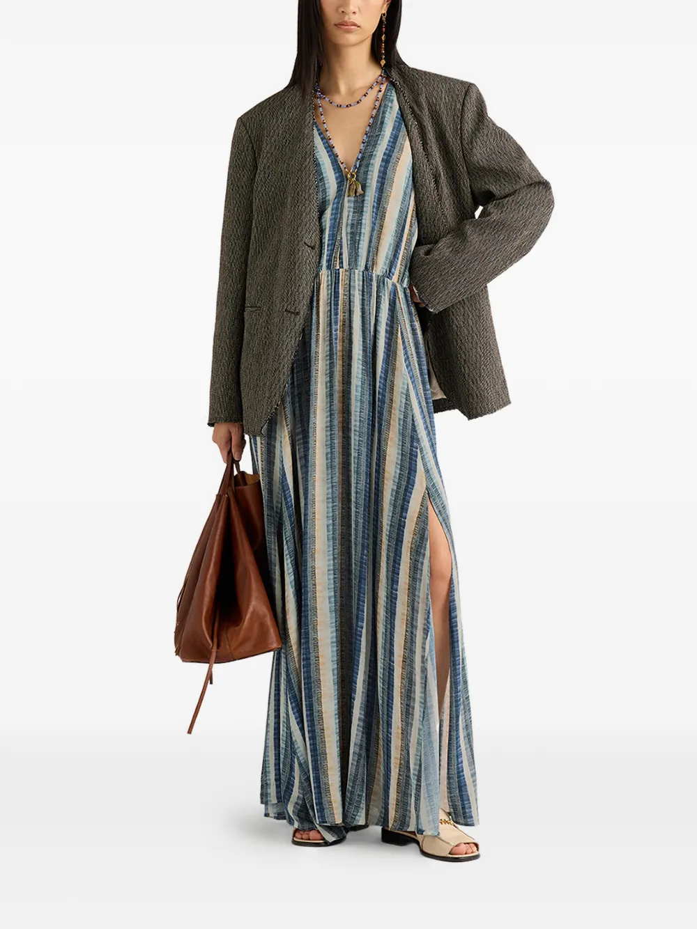 MOMONÌ Francisco maxi-jurk met V-hals Blauw