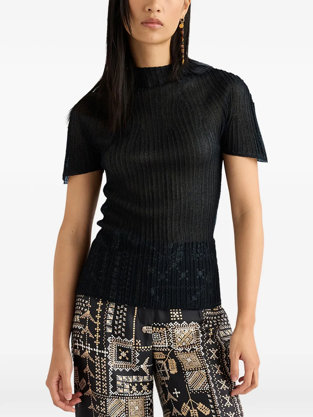 MOMONÌ Mirada geribbeld T-shirt Zwart