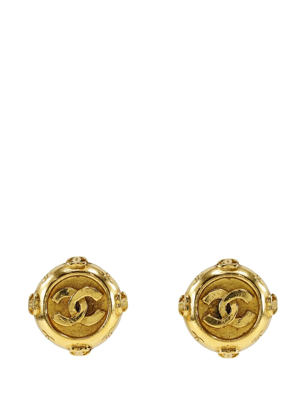 CHANEL Pre-Owned 1970-1980 CC Gold Plated Round Clip On Earrings costume earrings