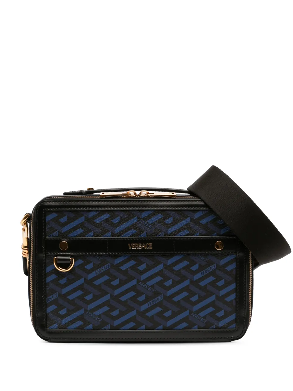 Versace Pre-Owned 2010-2025 Coated Canvas La Greca Zip Around Messenger Bag satchel - Nero