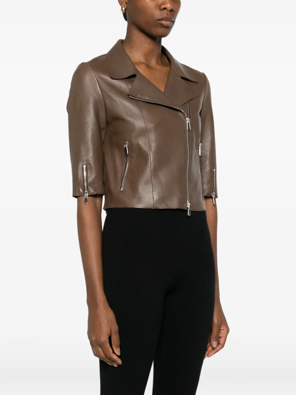  The Jack Leathers Zip Leather Jacket - Brown 