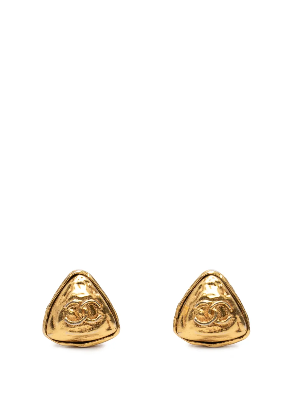 CHANEL Pre-Owned 1970-1980 CC Gold Plated Triangle Clip On Earrings costume earrings - Oro