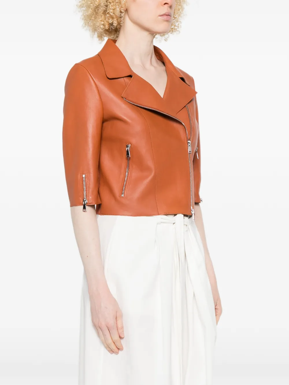  The Jack Leathers Zip Leather Jacket - Orange 