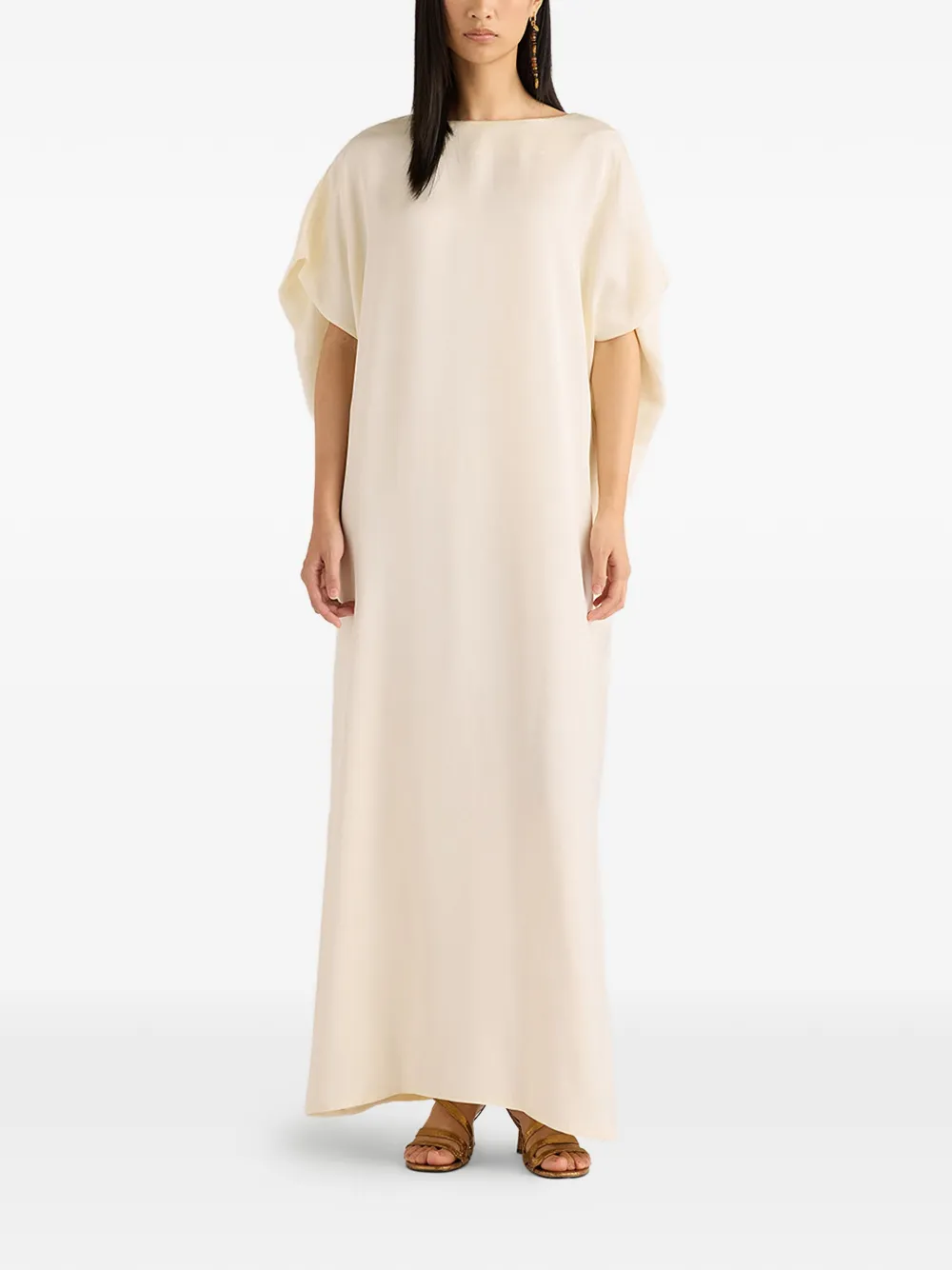 MOMONÌ Sakari maxi-jurk met capemouwen Beige