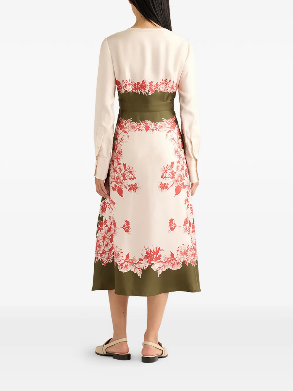 MOMONÌ Pilar midi-jurk met bloemenprint en V-hals Beige