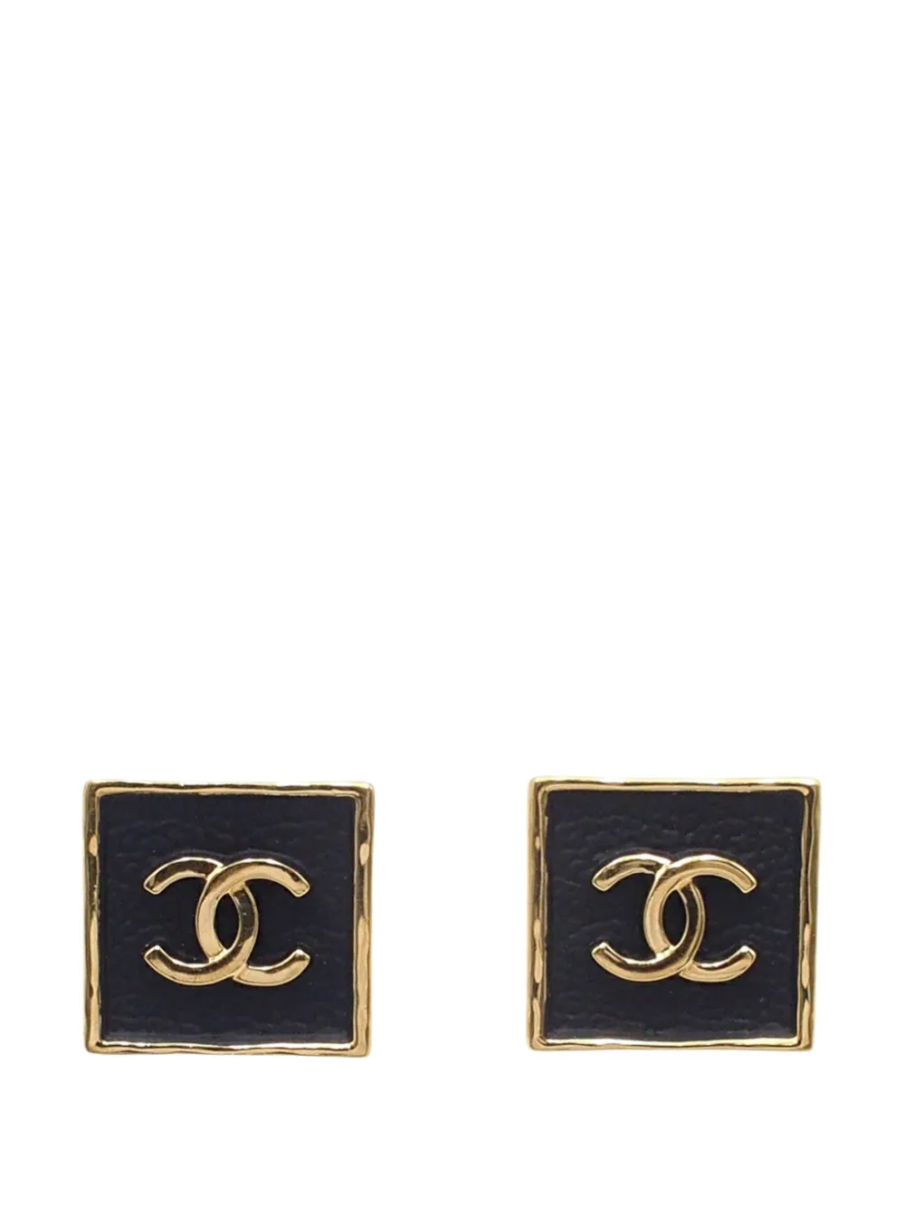 CHANEL Pre-Owned 2023 CC Gold Plated Leather Square Push Back Earrings costume earrings - Nero