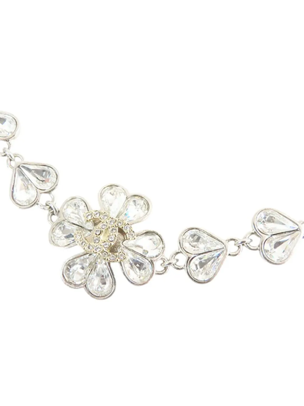 Chanel Pre-owned 2023 Cc Gold And Silver Plated Crystals Heart And Clover Charm Pendant Necklace Costume Necklace 