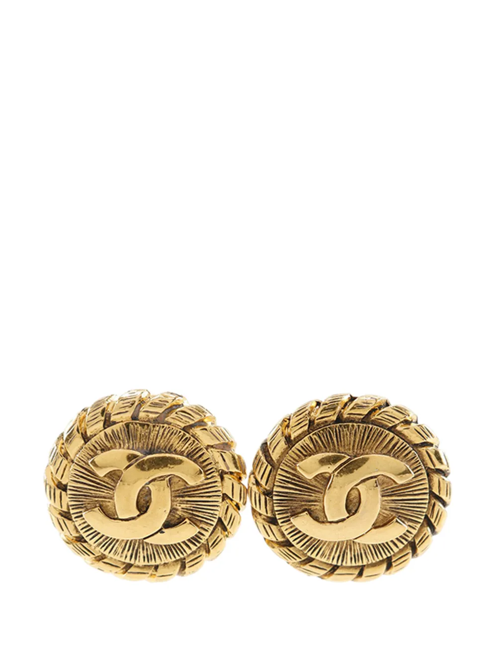 CHANEL Pre-Owned 1970-1980 CC Gold Plated Round Clip On Earrings costume earrings
