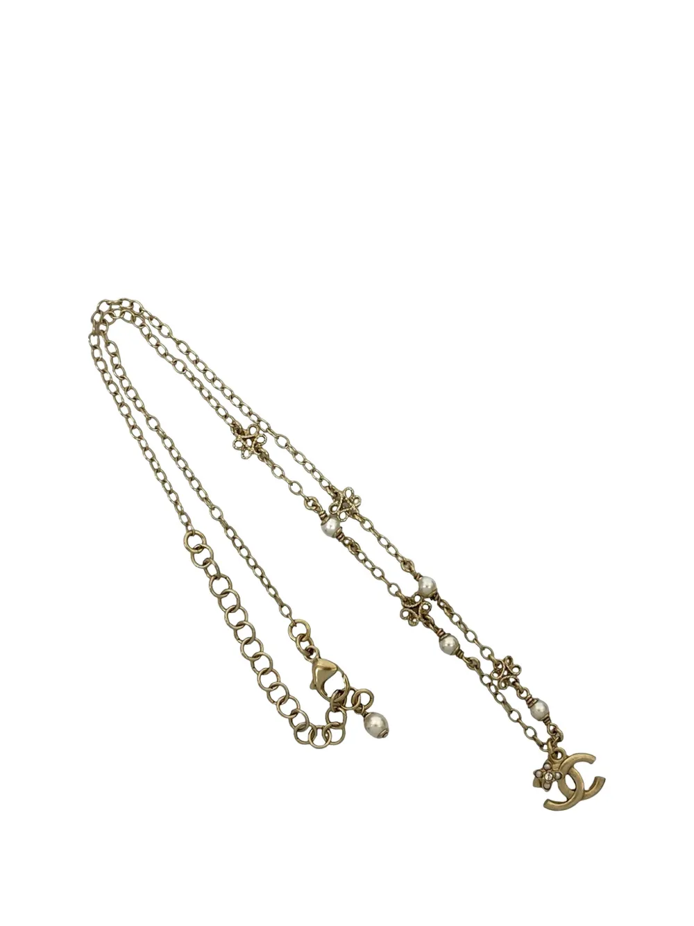 CHANEL Pre-Owned 2023 Gold Plated Faux Pearl CC Pendant Flower Station Necklace costume necklace - Oro