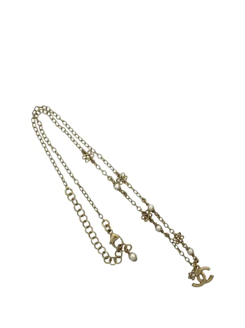 CHANEL Pre-Owned collar Flower Station bañado en oro con perla artificial 2023
