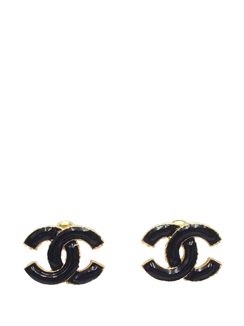 CHANEL Pre-Owned 2024 CC Resin and Gold Plated Push Back Earrings costume earrings - Nero