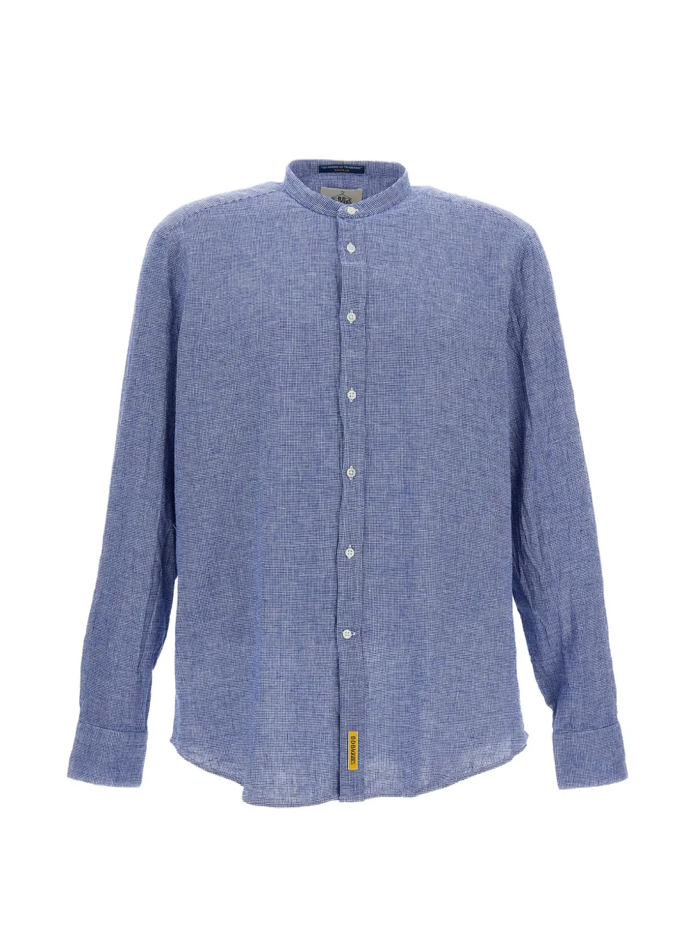 Bd Baggies Check-pattern Band-collar Shirt In Blue