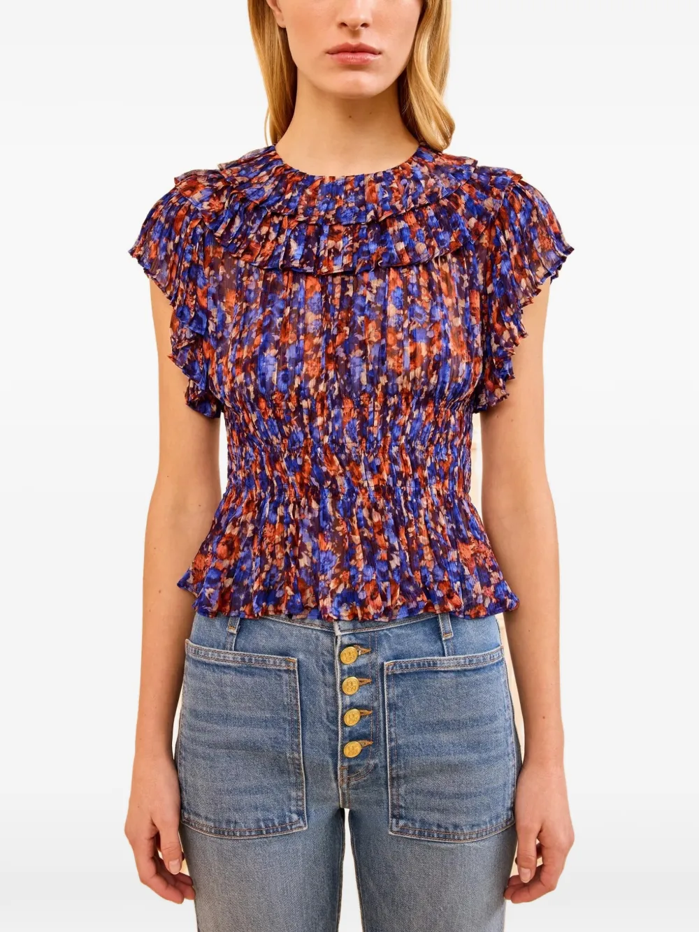Ulla Johnson Athene ruffled silk top - Blu