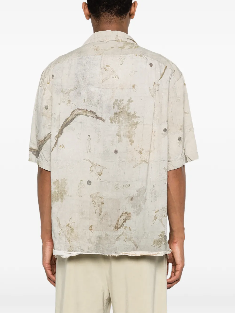 Ziggy Chen Overhemd met knopen en print Beige