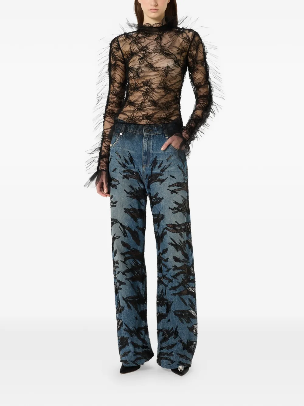  Blumarine Ruffled Butterfly-motif Top - Black 