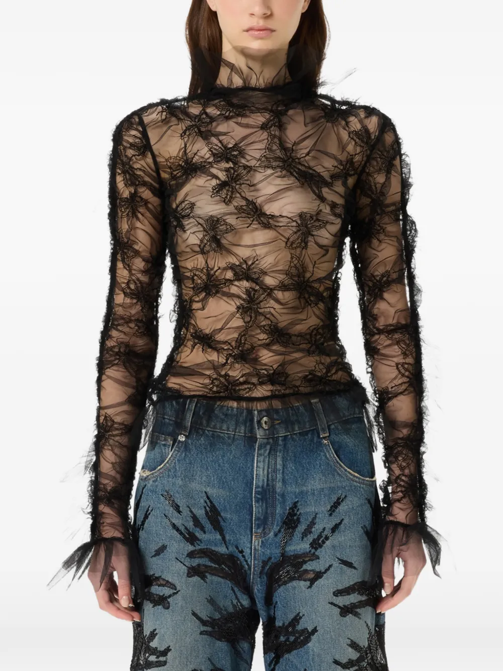  Blumarine Ruffled Butterfly-motif Top - Black 