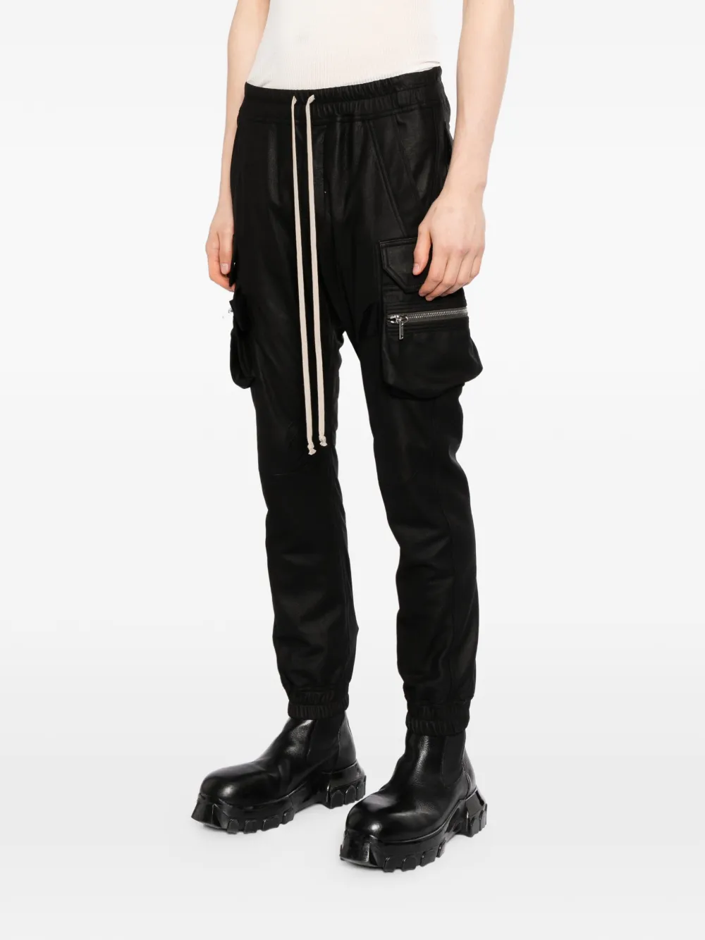Rick Owens Mastodon Megacargo leren broek Zwart
